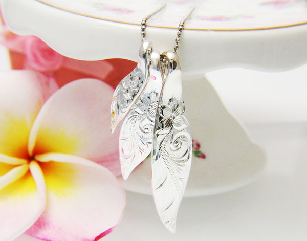 925 Sterling Silver 3 in 1 Hawaiian Engraved Plumeria Scroll Surfboard Pendant