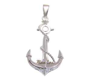 925 Sterling Silver Hawaiian Scroll Engraved Anchor Pendant