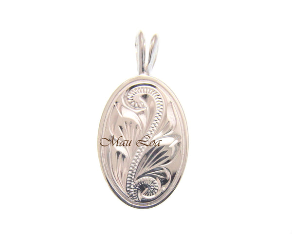 925 Sterling Silver Hawaiian Scroll Engraved Oval Plate Pendant Charm