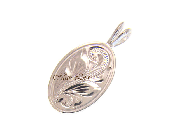 925 Sterling Silver Hawaiian Scroll Engraved Oval Plate Pendant Charm