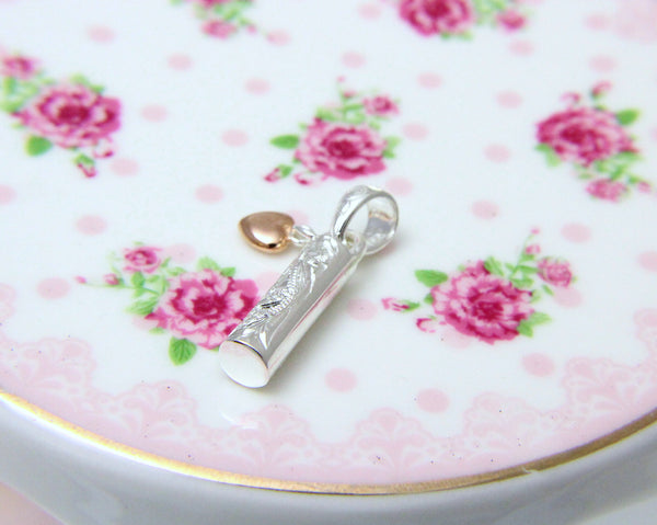 925 Sterling Silver Hawaiian Scroll Aloha Tube Pink Rose Gold Plated Heart Pendant