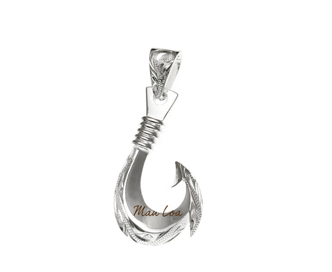 925 Sterling Silver Hawaiian Scroll Engraved Fish Hook Pendant