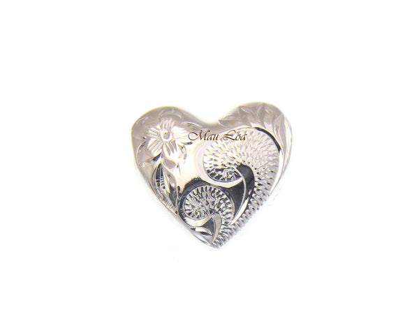 925 Sterling Silver Hawaiian Scroll Engraved Heart Slider Pendant Charm