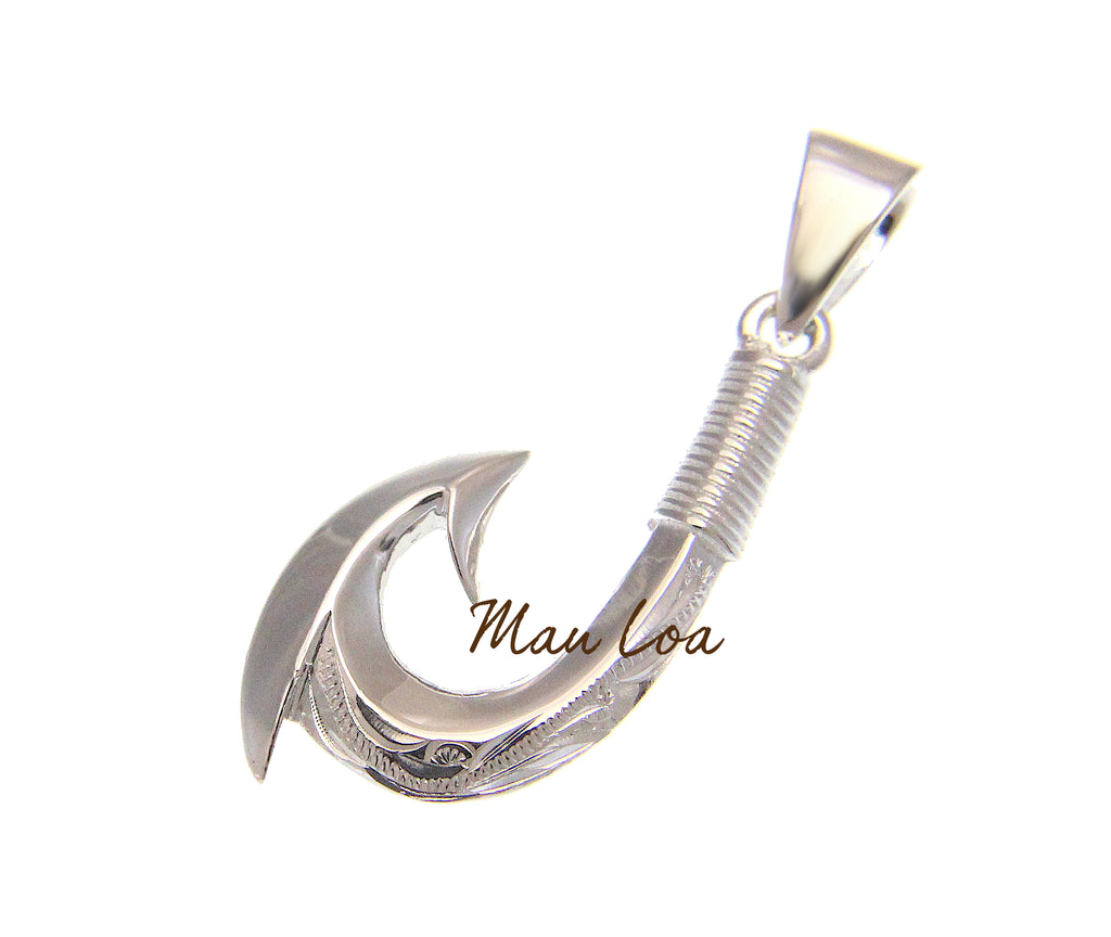 925 Sterling Silver Hawaiian Scroll Engraved 2 Sided Fish Hook Pendant –  Mau Loa Jewelry