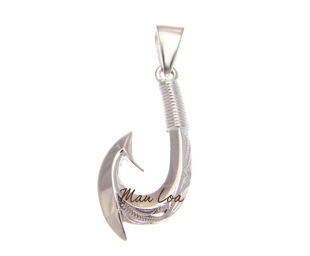 925 Sterling Silver Hawaiian Scroll Engraved 2 Sided Fish Hook Pendant –  Mau Loa Jewelry