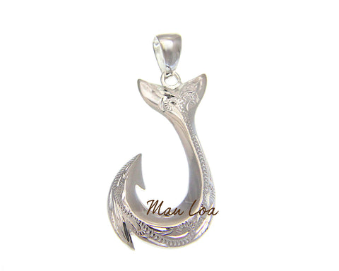 Sterling Silver Hawaiian Fish Hook with Two Sided Engraved Maile Leaf —  Leilanis Attic
