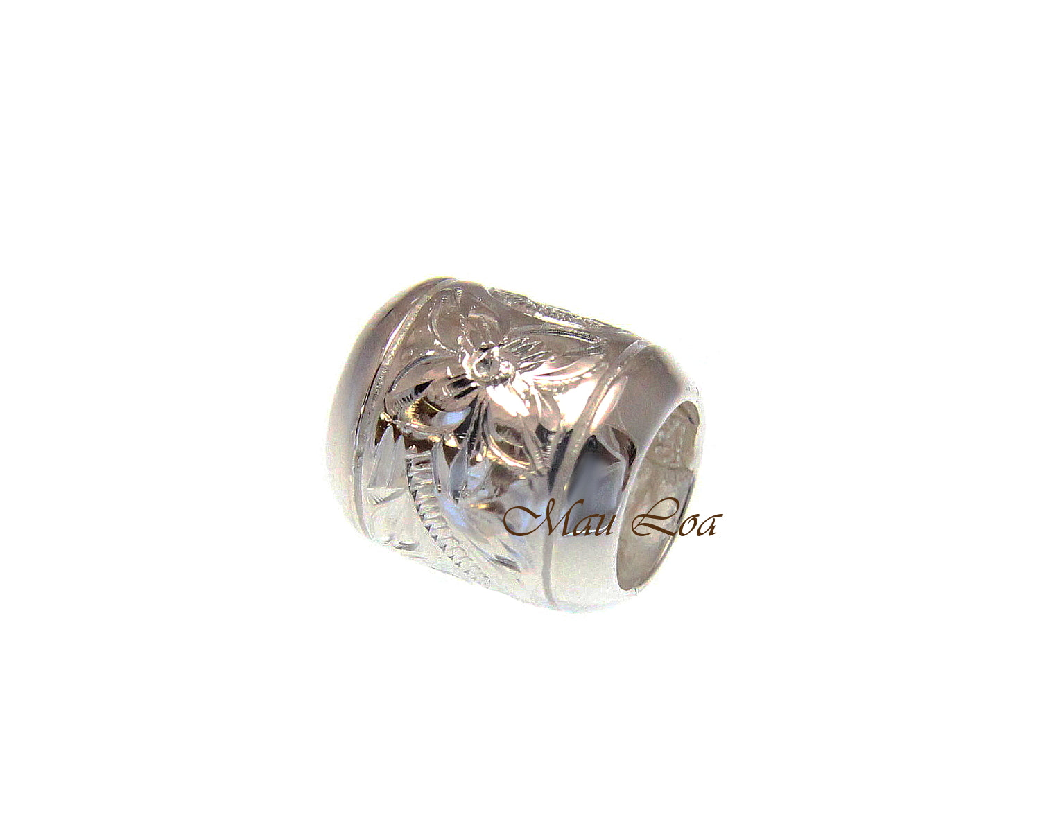 925 Sterling Silver Hawaiian Plumeria Flower Scroll Engraved Barrel Bead Pendant