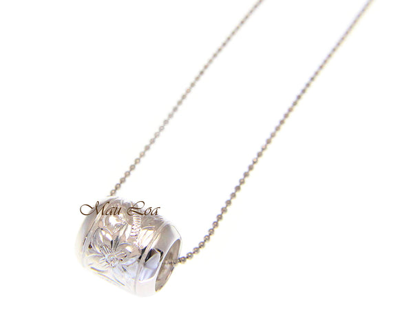 925 Sterling Silver Hawaiian Plumeria Flower Scroll Engraved Barrel Bead Pendant