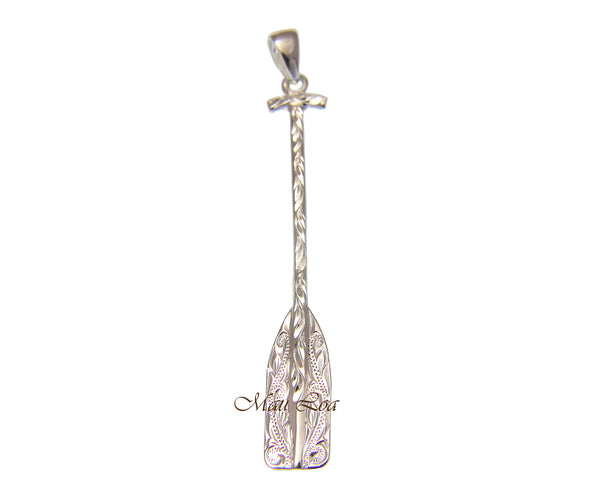 925 Sterling Silver Hawaiian Scroll Engraved Paddle Pendant Charm