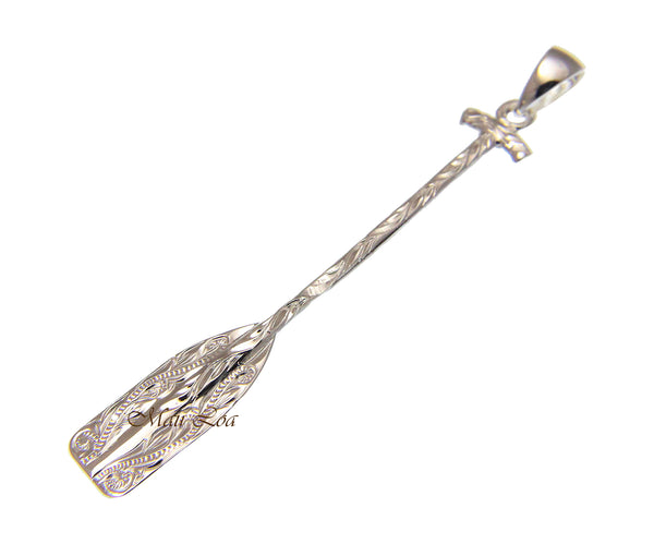 925 Sterling Silver Hawaiian Scroll Engraved Paddle Pendant Charm