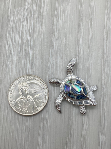 925 Sterling Silver Hawaiian Honu Sea Turtle Abalone Paua Shell Slider Pendant