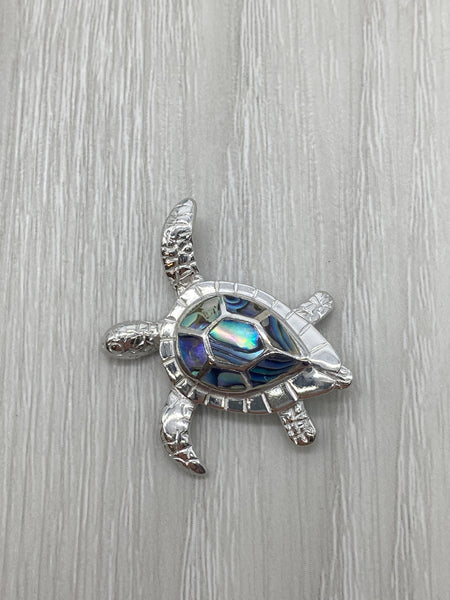 925 Sterling Silver Hawaiian Honu Sea Turtle Abalone Paua Shell Slider Pendant