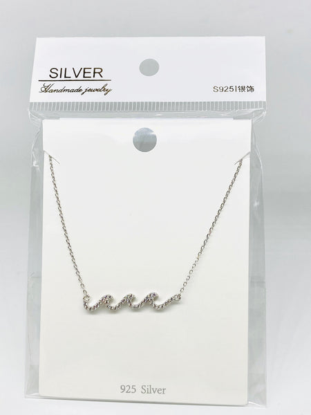 925 Sterling Silver Hawaiian Ocean Wave CZ Cubic Necklace Chain Included 16+2"