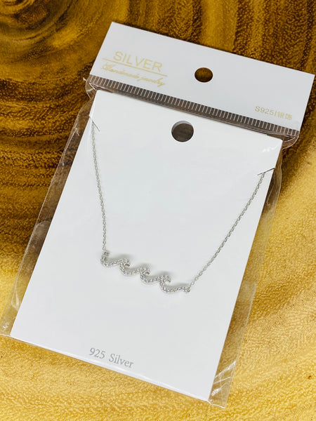 925 Sterling Silver Hawaiian Ocean Wave CZ Cubic Necklace Chain Included 16+2"