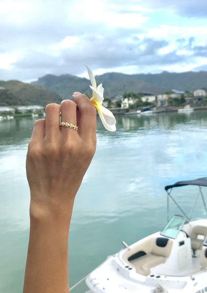 925 Sterling Silver Yellow Gold Plated Hawaiian Plumeria Flower Lei Ring #3-10
