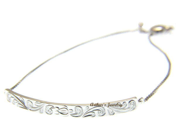 Silver 925 Hawaiian Scroll Honu Bar Sliding Bead Chain Adjustable Bracelet