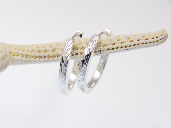 925 Sterling Silver Hawaiian Scroll Engraved Circle Round 23mm Hoop Earrings