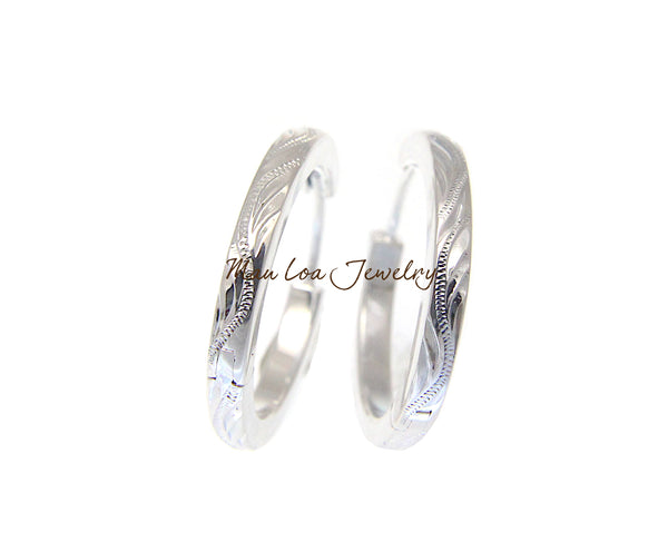 925 Sterling Silver Hawaiian Scroll Engraved Circle Round 23mm Hoop Earrings