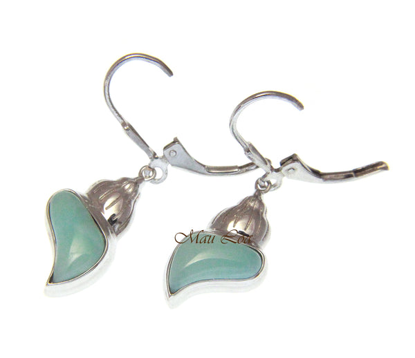 925 Sterling Silver Natural Larimar Hawaiian Conch Shell Leverback Earrings