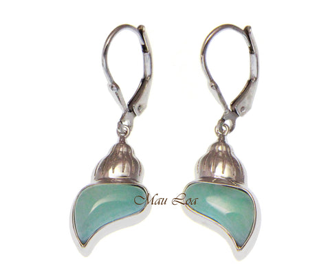 925 Sterling Silver Natural Larimar Hawaiian Conch Shell Leverback Earrings