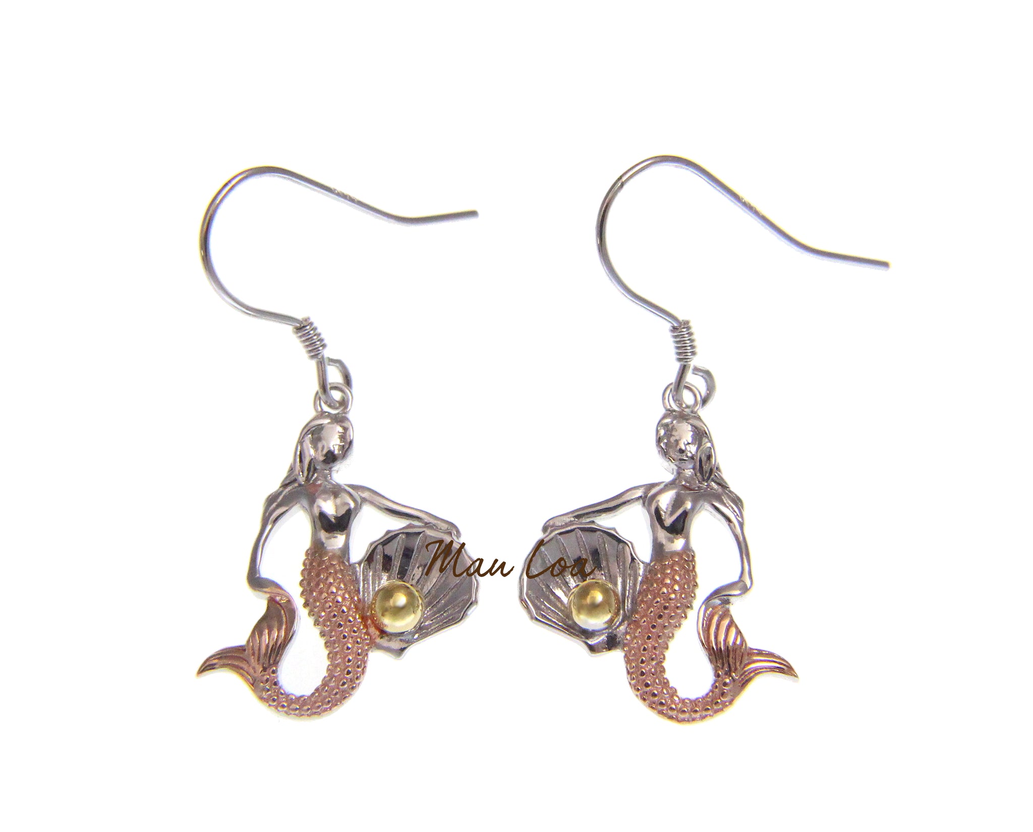 925 Sterling Silver Hawaiian Tricolor Mermaid Pearl in Shell Hook Earrings