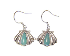 925 Sterling Silver Natural Larimar Hawaiian Sunrise Shell Hook Dangle Earrings