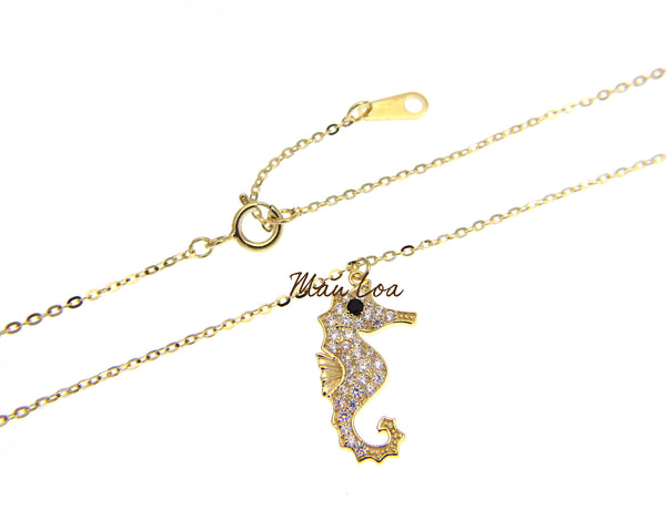 925 Sterling Silver Yellow Hawaiian Seahorse CZ Necklace Chain Included 16+1"