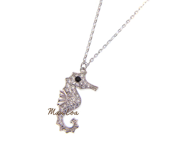925 Sterling Silver Hawaiian Seahorse CZ Cubic Necklace Chain Included 16+1"