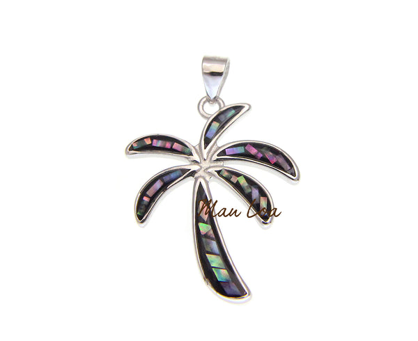 925 Sterling Silver Hawaiian Palm Tree Abalone Paua Shell Pendant