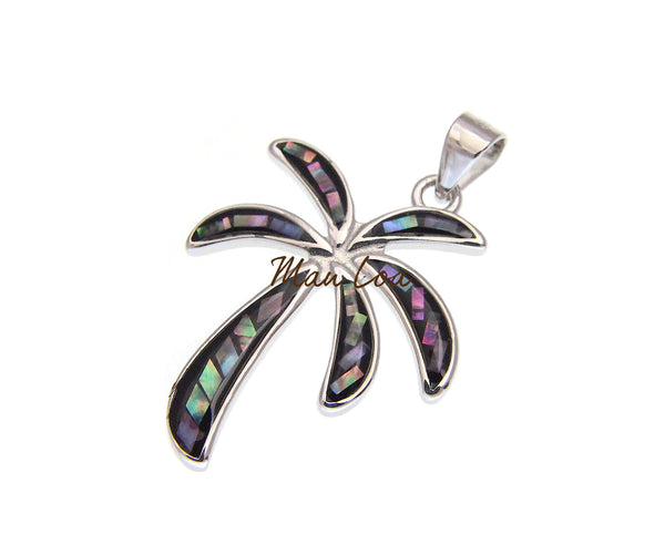 925 Sterling Silver Hawaiian Palm Tree Abalone Paua Shell Pendant