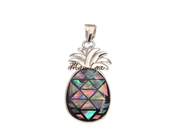 925 Sterling Silver Hawaiian Pineapple Abalone Paua Shell Pendant