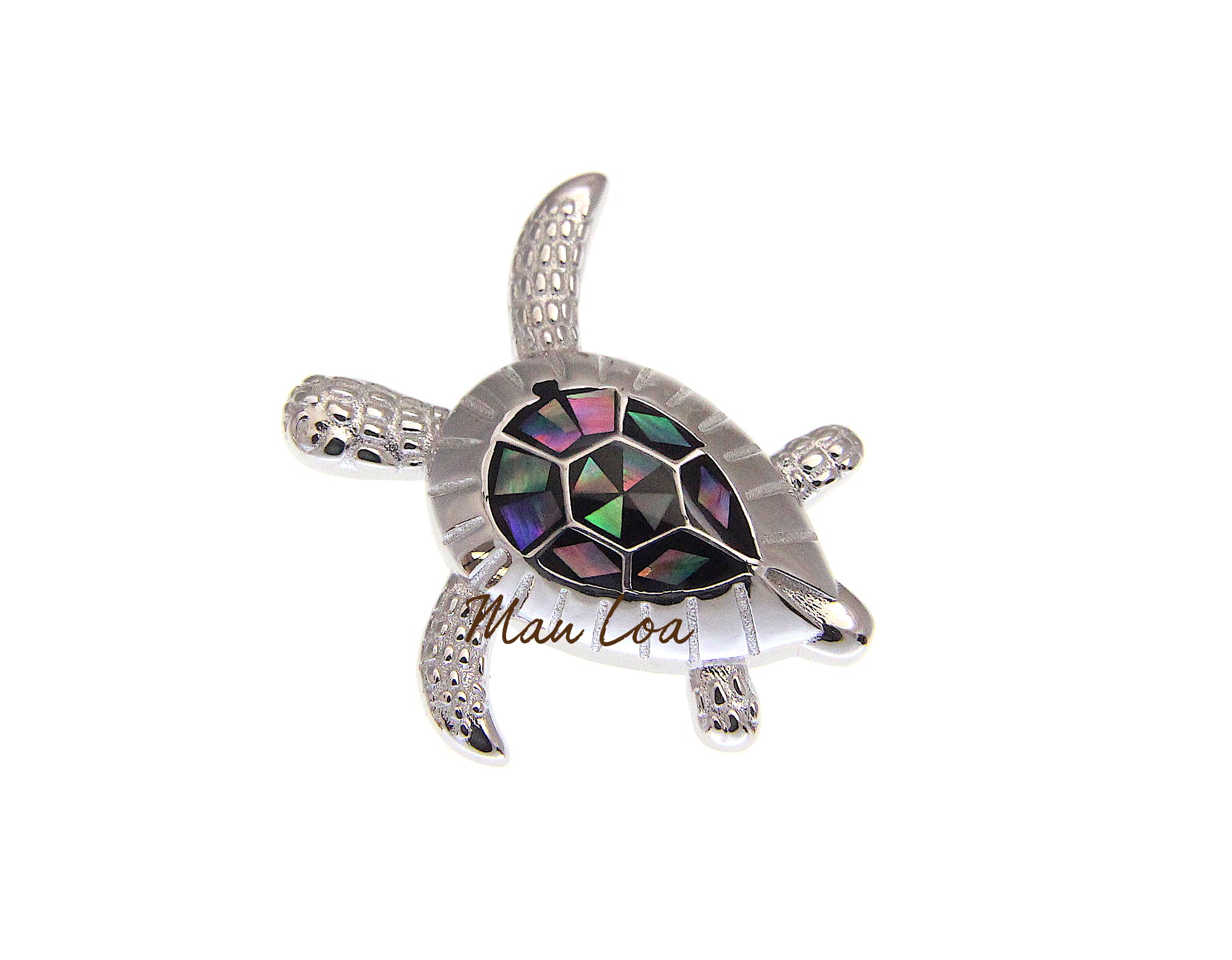 925 Sterling Silver Hawaiian Sea Turtle Honu Abalone Paua Shell Slider Pendant