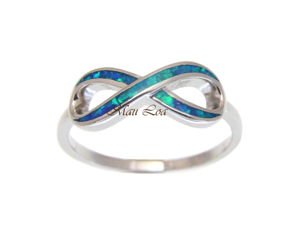 925 Sterling Silver Infinity Love Blue Opal Ring Size 5-10