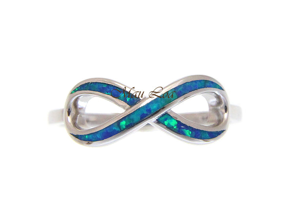 925 Sterling Silver Infinity Love Blue Opal Ring Size 5-10