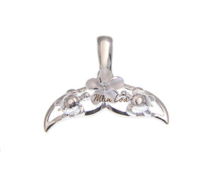 925 Sterling Silver Hawaiian Whale Tail Plumeria Flower CZ Turtle Slide Pendant