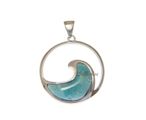 925 Sterling Silver Hawaiian Ocean Wave Natural Blue Larimar Pendant Charm