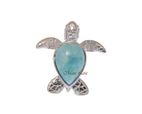 925 Sterling Silver Natural Blue Larimar Hawaiian Honu Turtle Slider Pendant