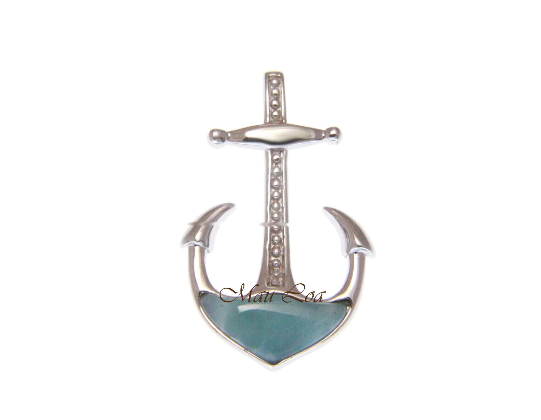 925 Sterling Silver Hawaiian Anchor Natural Blue Larimar Pendant Charm