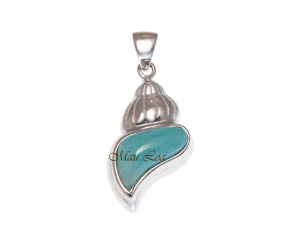 925 Sterling Silver Hawaiian Conch Shell Natural Blue Larimar Pendant Charm