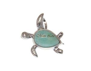 925 Sterling Silver Natural Blue Larimar Hawaiian Honu Turtle Slider Pendant
