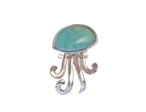 925 Sterling Silver Hawaiian Jellyfish Natural Blue Larimar Pendant Charm