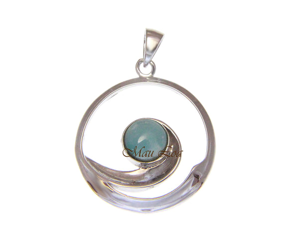 925 Sterling Silver Hawaiian Ocean Wave Natural Blue Larimar Pendant Charm