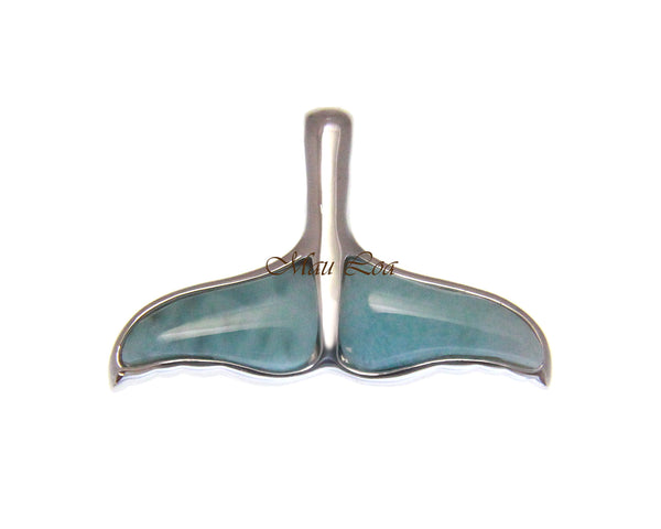 925 Sterling Silver Hawaiian Whale Tail Natural Blue Larimar Pendant Charm