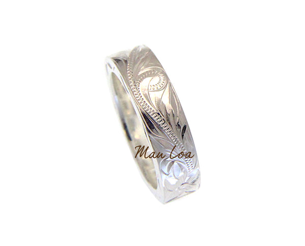 925 Sterling Silver 6mm Hawaiian Scroll Hand Engraved on Side Heavy Ring Band