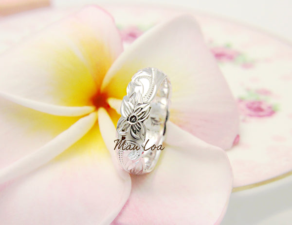 925 Sterling Silver 6mm Hawaiian Scroll Engraved Cut Out Edge Barrel Ring Band