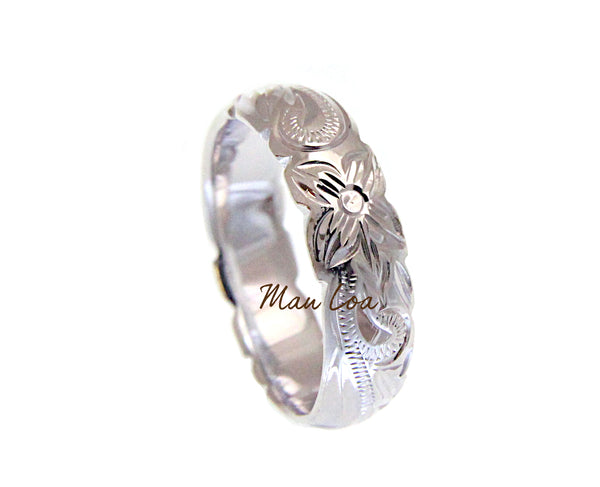 925 Sterling Silver 6mm Hawaiian Scroll Engraved Cut Out Edge Barrel Ring Band
