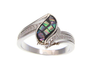 925 Sterling Silver CZ Cubic Zirconia Abalone Paua Shell Ring Size 5-10