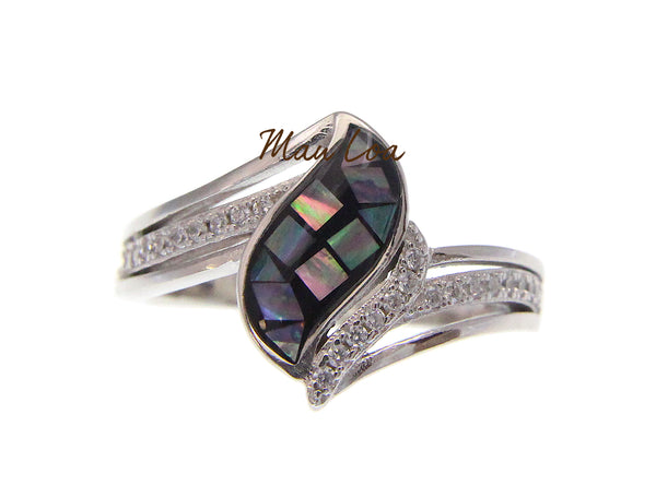 925 Sterling Silver CZ Cubic Zirconia Abalone Paua Shell Ring Size 7