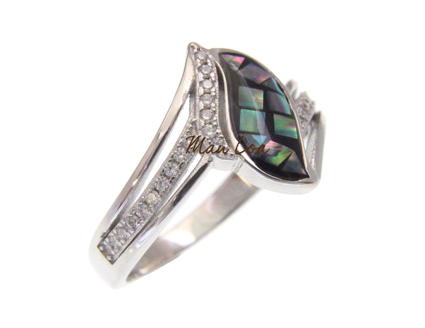 925 Sterling Silver CZ Cubic Zirconia Abalone Paua Shell Ring Size 5-10