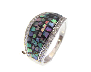 925 Sterling Silver CZ Cubic Zirconia Abalone Paua Shell Ring Size 5-10